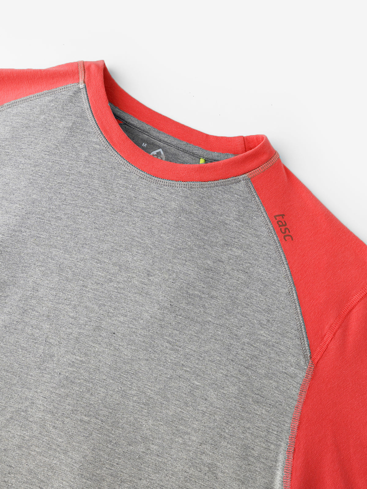 tasc Performance Carrollton Long Sleeve Baseball T-Shirt - Light Heather Gray/Bright Red