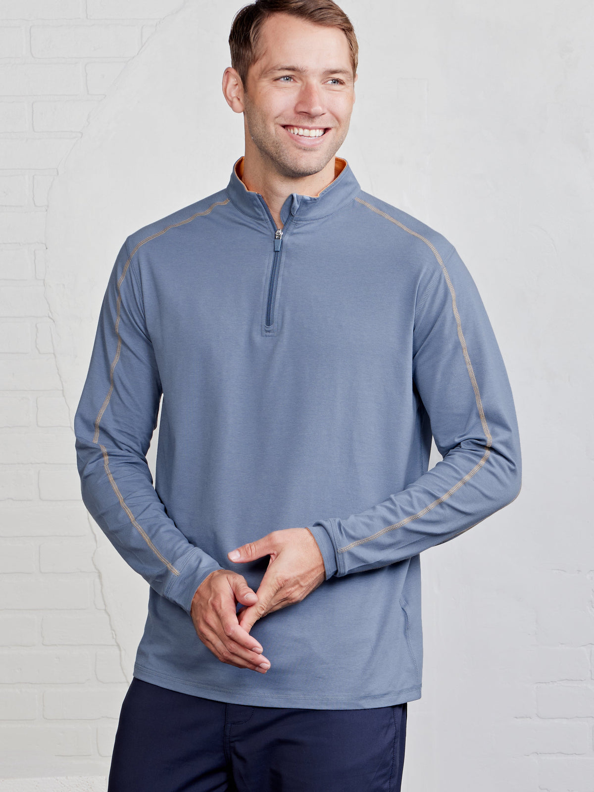 tasc Performance Carrollton Lightweight Quarter Zip - Anchor/Papaya