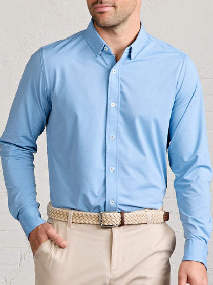 tasc Performance Wayfarer Tailored Fit Knit Button Down - Polar Dash Oxford