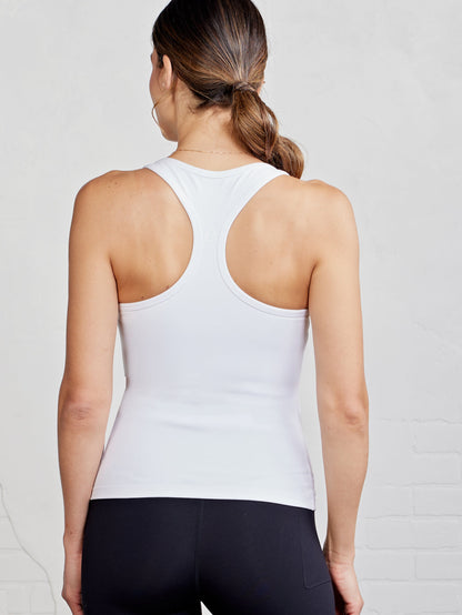 tasc Performance Sculptive Racer Back Tank with Built-in Bra - White