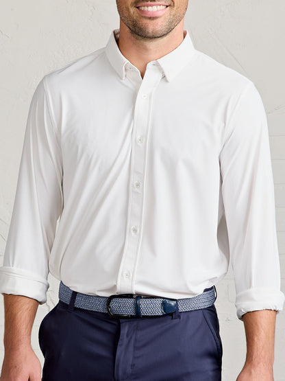 tasc Performance Wayfarer Tailored Fit Knit Button Down - White Diamond Oxford