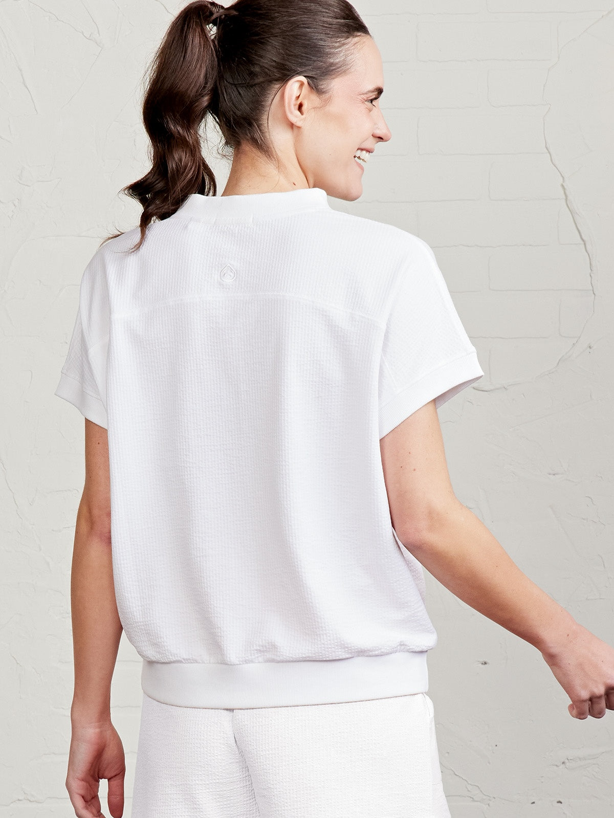 tasc Performance Villa Knit Seersucker Short Sleeve Henley - White