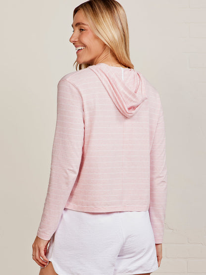 tasc Performance Boardwalk Stripe Pocket Hoodie - Pink Grapefruit Heather/White