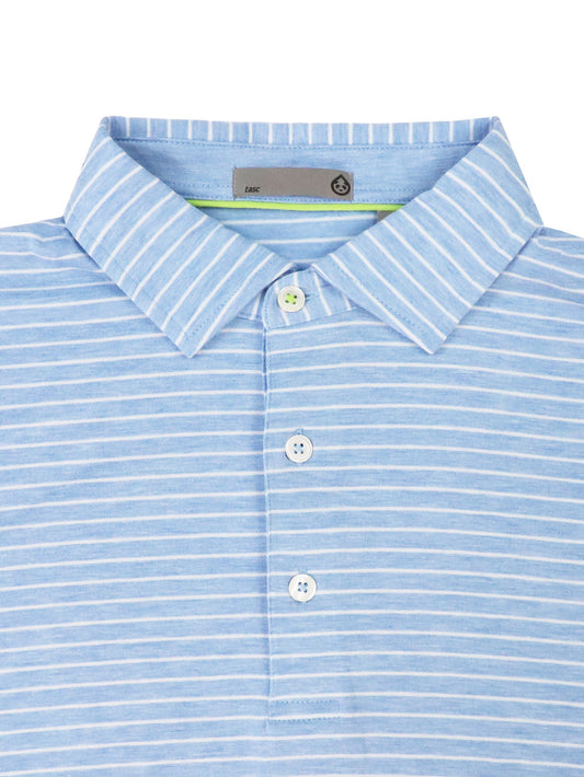 tasc Performance Cloud Polo Brookline Stripe - Polar Heather/White