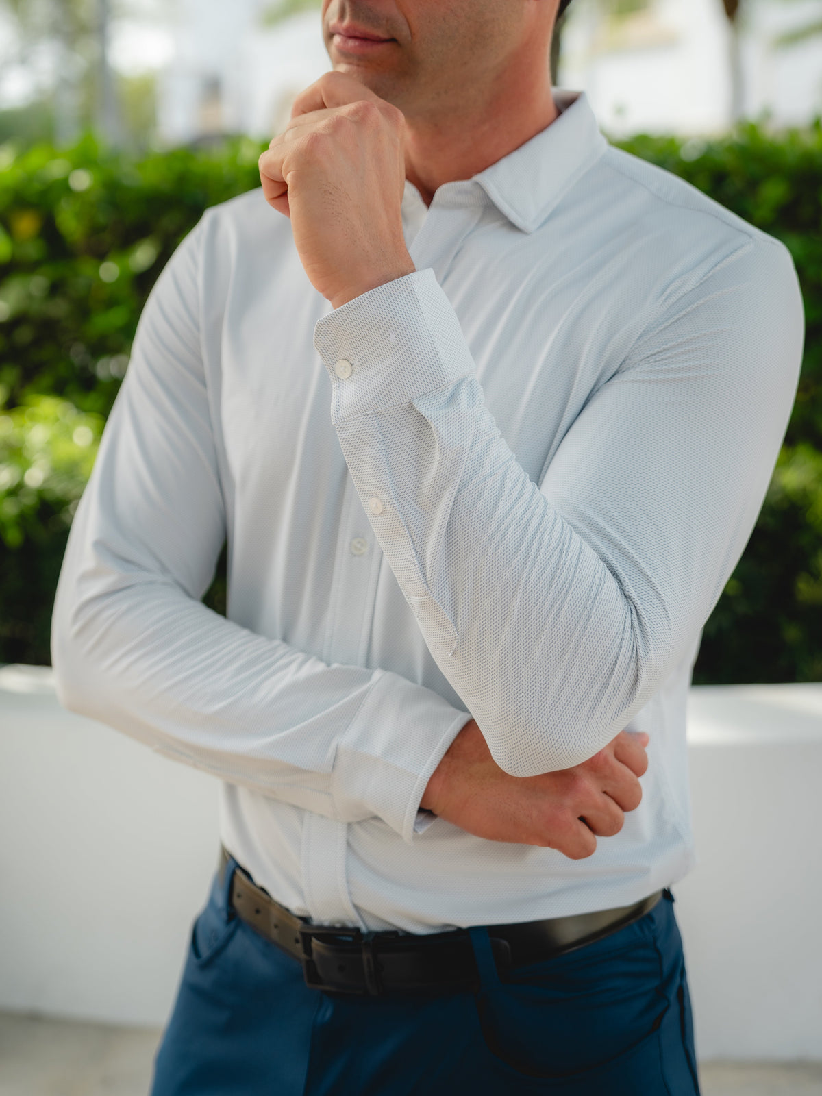 tasc Performance Wayfarer Classic Fit Knit Button Down - Marine Birdseye