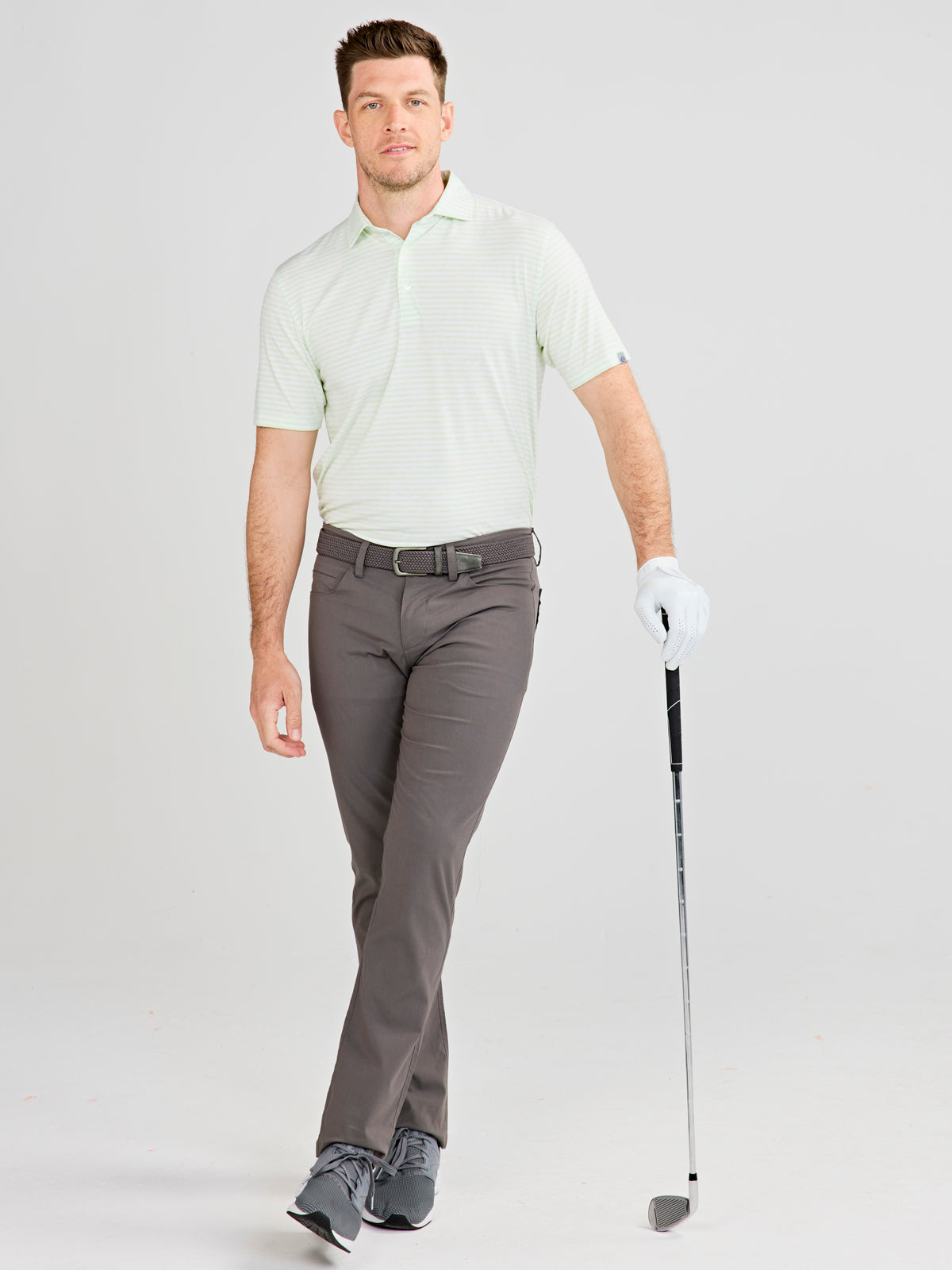tasc Performance Cloud Polo Air Stripe - Aloe Heather/White