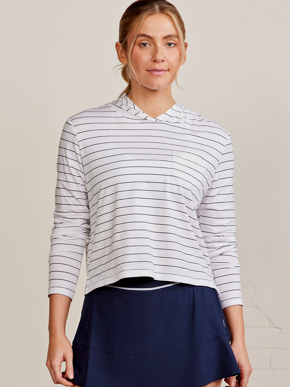 tasc Performance Boardwalk Stripe Pocket Hoodie - White/Classic Navy