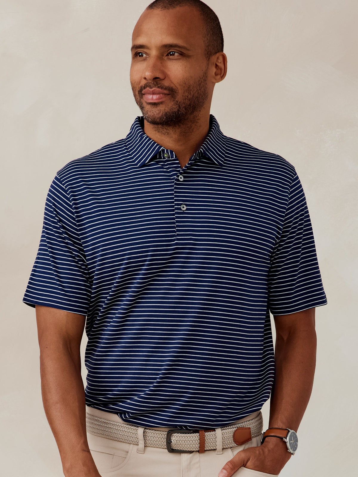tasc Performance Cloud Polo Brookline Stripe - Classic Navy/White