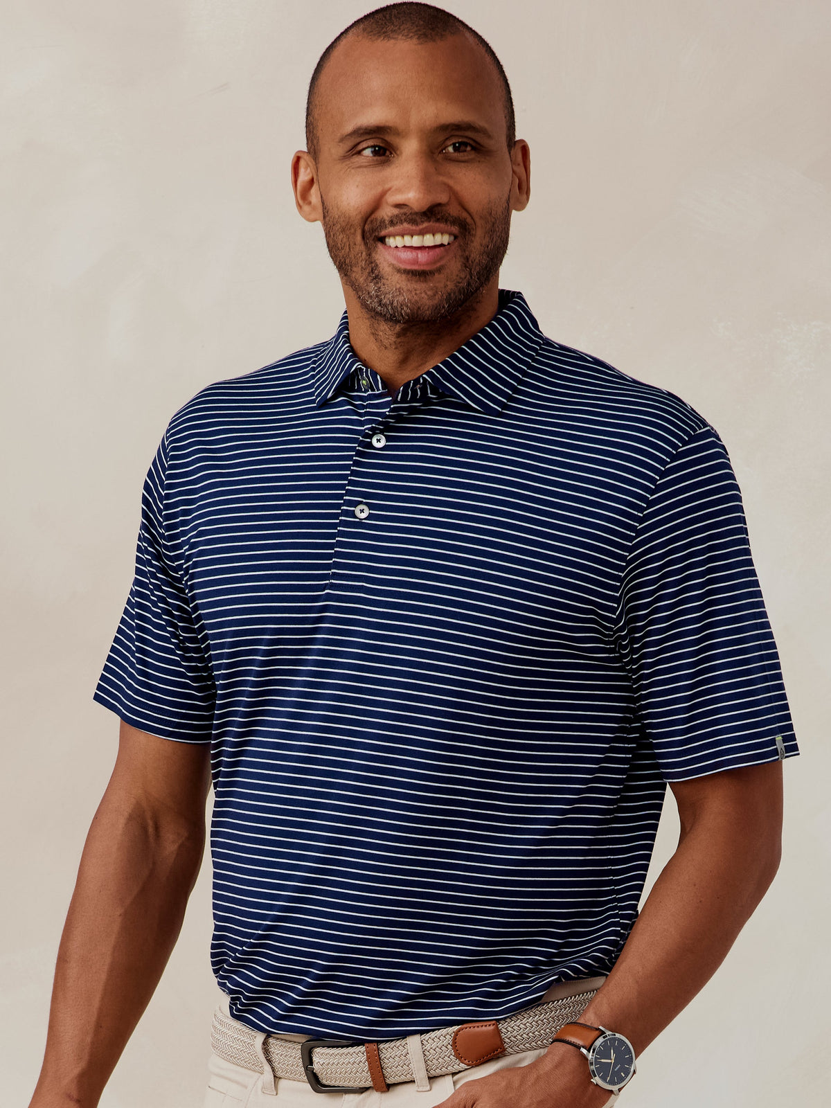 tasc Performance Cloud Polo Brookline Stripe - Classic Navy/White
