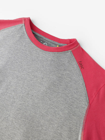 tasc Performance Carrollton Long Sleeve Baseball T-Shirt - Light Heather Gray/Crimson