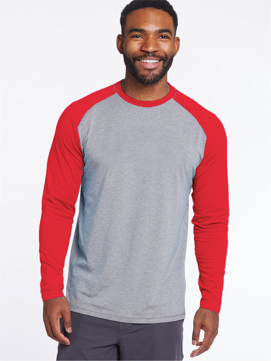 tasc Performance Carrollton Long Sleeve Baseball T-Shirt - Light Heather Gray/Bright Red