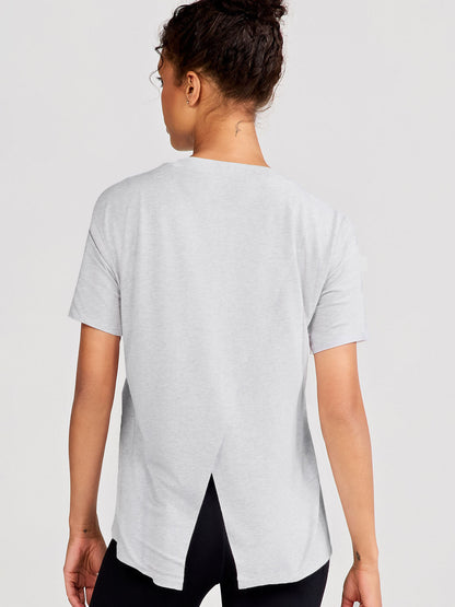tasc Performance Uptown Luxe Cross Back T-Shirt - Light Heather Gray