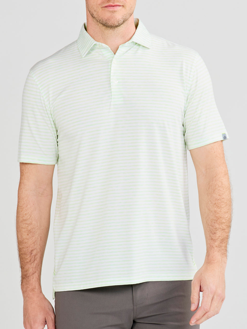 tasc Performance Cloud Polo Air Stripe - Aloe Heather/White