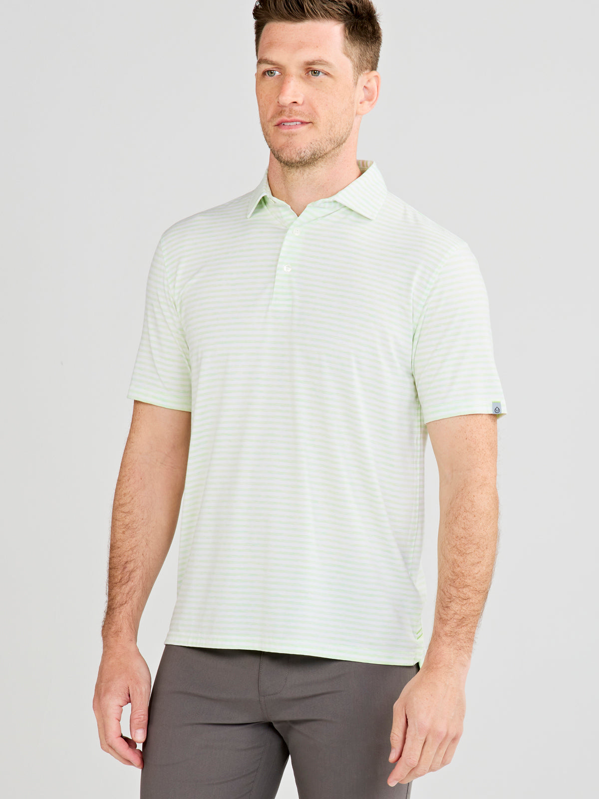 tasc Performance Cloud Polo Air Stripe - Aloe Heather/White