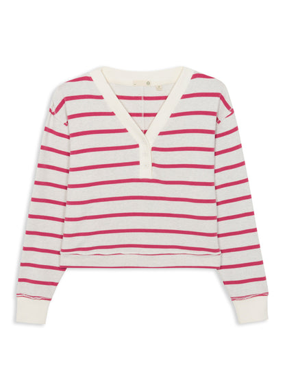 tasc Performance Varsity Henley Sweatshirt - Coconut Heather/Punch