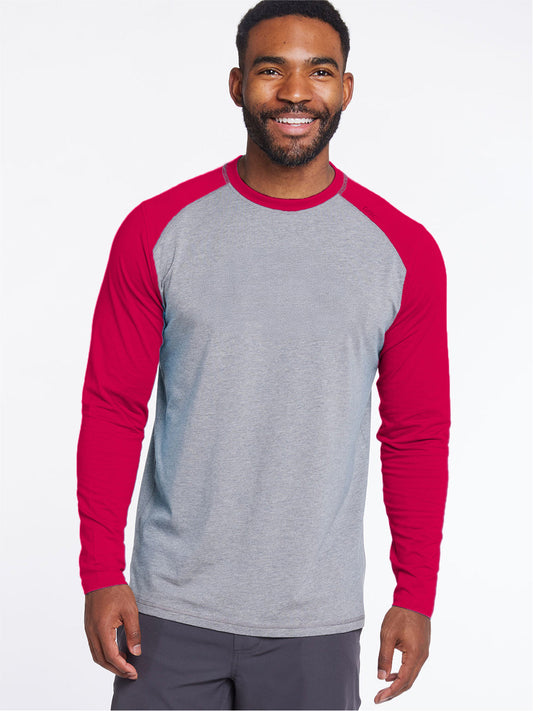 tasc Performance Carrollton Long Sleeve Baseball T-Shirt - Light Heather Gray/Crimson