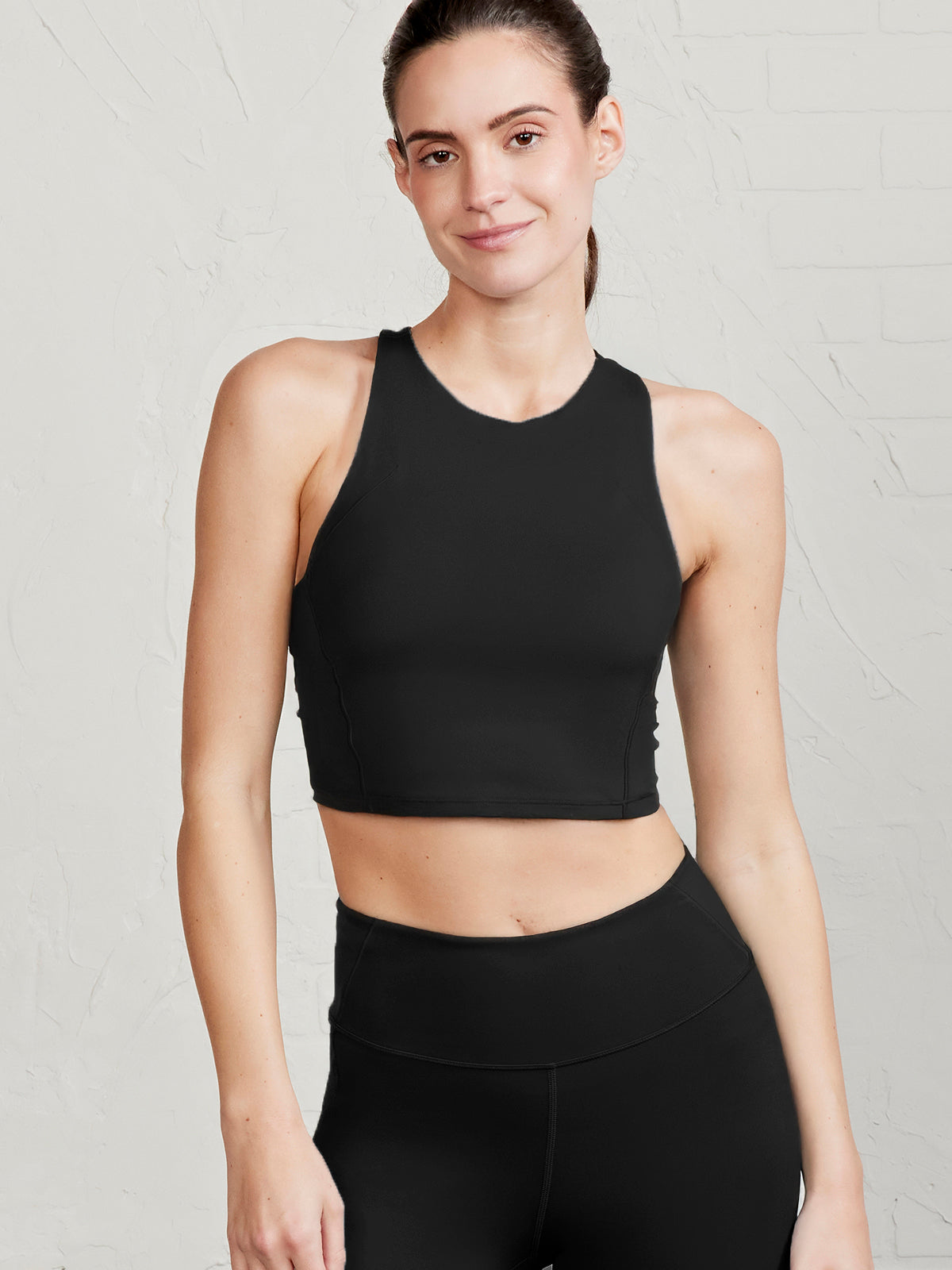 tasc Performance Sculptive Crop Tank with Built-in Bra - Black